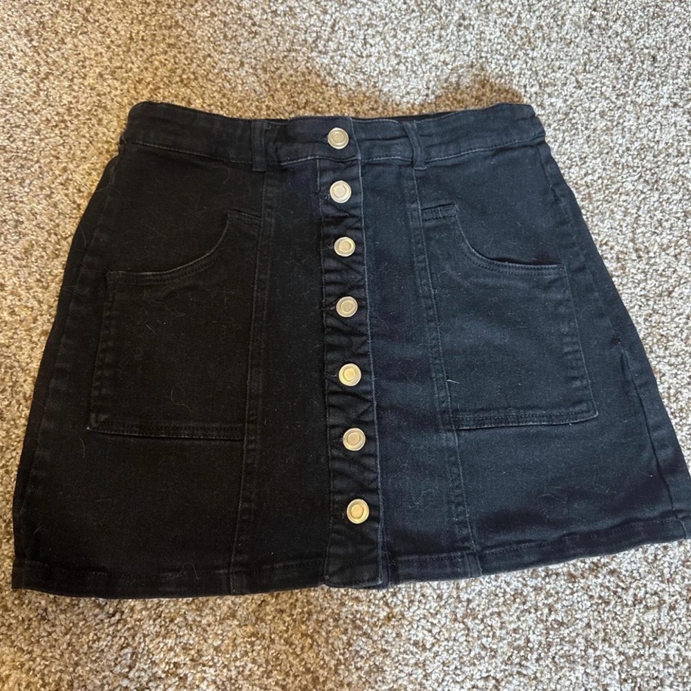 Altar’d State Black Button-Front Denim Skirt